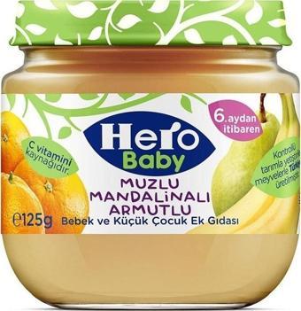 Hero Baby 6'Lı Muzlu Mandalinalı Armutlu Kavanoz Mama 125 Gr