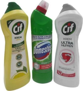 Cif Krem Ultra Hijyen + Krem Limon + Domestos Ultra Yoğun Çamaşır Suyu 3'lü Set