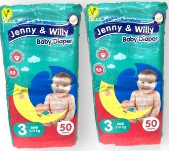 Jenny & Willy Bebek Bezi Vegan 3 Beden 5 - 9 Kg Avantaj Paket 100 Adet