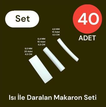 Tek-İş ISI İLE DARALAN MAKARON SETİ 40 ADET BEYAZ 9.5 x 20 + 6.4 x 10 + 4.8 x 10 ADET