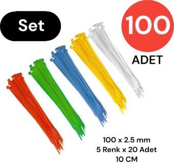 Tek-İş Plastik Kablo Bağı Klipsi Cırt Kelepçe Karışık Renk Set 100 Mm 5 Renk X 20 Toplam 100 Adet