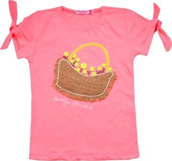 Çiçek Sepet Nakışlı Kız Bebek Tshirt Pembe