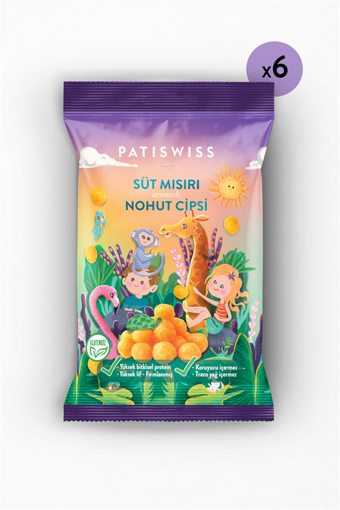 Patiswiss Çocuklara Özel Süt Mısır Aromalı Nohut Cips Seti 50g x 6 Adet