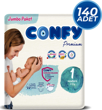 Confy Premium 1 Numara Bebek Bezi Yenidoğan 2 - 5 kg 140 Adet