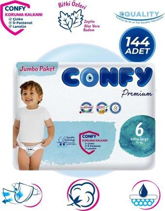 Confy Premium 6 Numara Bebek Bezi Extralarge +15 Kg 144 Adet