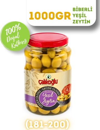 Çalıkoğlu Doğal Biberli Yeşil Zeytin 1 kg (181-200)