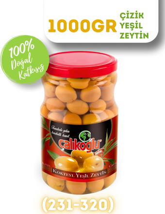 Çalıkoğlu Doğal Çizik Yeşil Zeytin 1 kg (261-290)