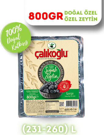 Çalıkoğlu Doğal Gemlik Özel Özel Siyah Zeytin 800 gr (231-260) L