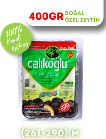 Çalıkoğlu Doğal Gemlik Özel Siyah Zeytin 400 gr (261-290) M