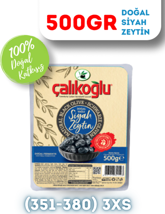 Çalıkoğlu Doğal Gemlik Siyah Zeytin 500 gr (351-380) 3XS