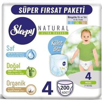 Sleepy Natural 4 Numara Külot Bez 7-14 kg Maxi 200'LÜ