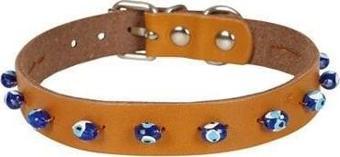 Cattie Boncuklu Deri Küçük Irk Köpek ve Kedi Boyun Tasması Xlarge Camel 1.5x26-30 Cm
