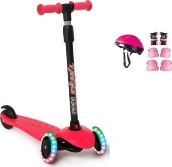 Cool Wheels Star Işıklı 3 Tekerlekli Çocuk Scooter Kask Dizlik Dirseklik Bileklik