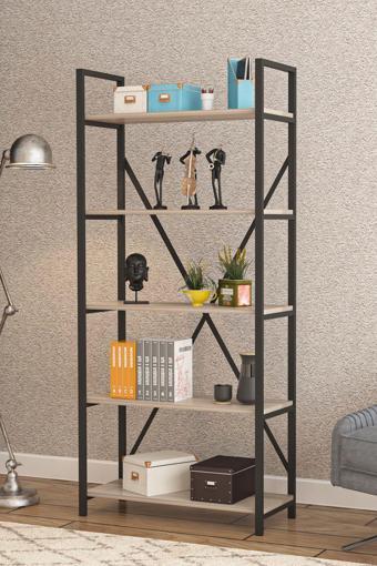 Wood House - Deniz Metal 5 Raflı Kitaplık-Cordoba