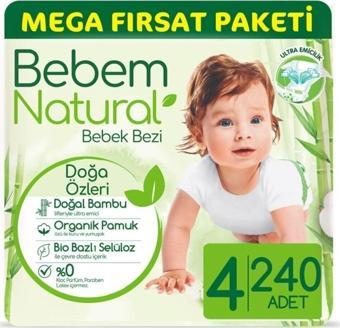 Bebem Natural Bebek Bezi 4 Beden Maxi Mega Fırsat Paketi 240 Adet