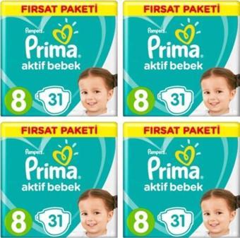 Prima Aktif Bebek 8 Numara 17+kg 31 Adet X 4 Paket