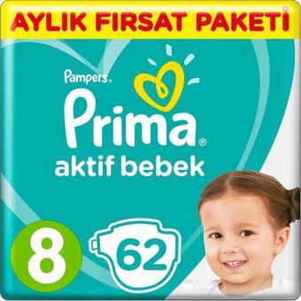 Prima Bebek Bezi Aktif Bebek 8 Beden 62 Adet Fırsat Paketi