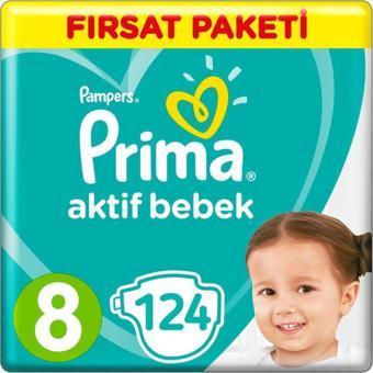 Prima Unisex Bebek Bezi Aktif Bebek 8 Beden 17+ Kg 4*31 124 Adet