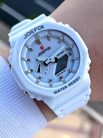 Joefox G-SHOCK Kasa Beyaz Digital/Analog 5 Atm Suya Dayanıklı 2 Yıl Garantili Spor Kol Saati J-GS21