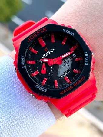 Joefox G-SHOCK Kasa Kırmızı Digital/Analog 5Atm Suya Dayanıklı 2 Yıl Garantili Spor Kol Saati J-GS24