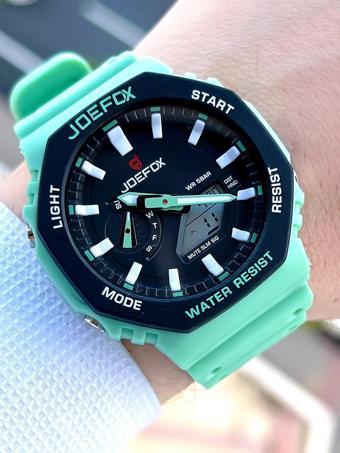 Joefox G-SHOCK Kasa Turkuaz Digital/Analog 5 Atm Suya Dayanıklı 2 Yıl Garantili Spor Kol Saati J-GS22