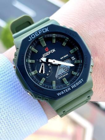 Joefox G-SHOCK Kasa Yeşil Dijital/Analog 5 Atm Suya Dayanıklı 2 Yıl Garantili Spor Kol Saati J-GS25