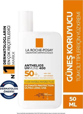 La Roche-Posay Anthelios Uvmune Fluid Spf 50 Tüm Ciltler Için Yüksek Korumalı Yüz Güneş Kremi 30162662