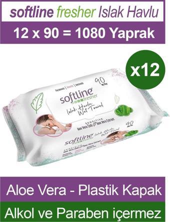 Softline Fresher Sensitive 90 Yaprak 12 Paket Islak Mendil Aloevera Özlü