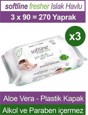 Softline Fresher Sensitive 90 Yaprak 3 Paket Islak Mendil Aloevera Özlü