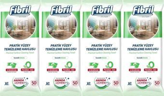 Fibril Yüzey Temizlik Havlusu 50 Yaprak XL Temizlik Kokulu 4 Lü Set 200 Yaprak Plastik Kapaklı