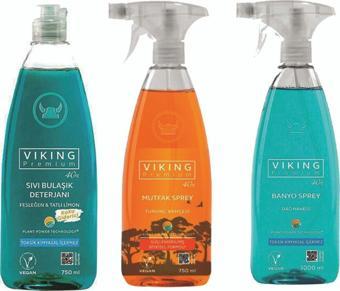 Viking Premium Mutfak Sprey Banyo Sprey Bulaşık Deterjanı Seti 750 ml Vegan [süper Temizlik Seti] - Viking