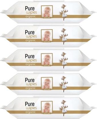 Pure Baby Islak Havlu Mendil 90 Yaprak Yenidoğan Organic Pamuklu (5 Li Set) 450 Yaprak Plstk Kapak