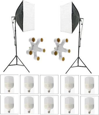 Ada Greenbox 5 Duylu Softbox (2 Adet) + 2 M Işık Ayağı +10 Adet 20 Wat Led Lamba (Toplam 18 000 Lümen)