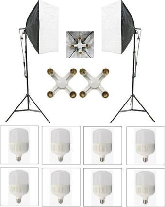 Ada Greenbox 4 Duylu Softbox (2 Adet) + 2 M Işık Ayağı +8 Adet 20 Wat Led Lamba (Toplam 14 400 Lümen)