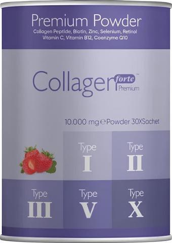 Collagen Forte Platinum Collagen Powder 300g, 5 Tip Toz Kolajen 10.000mg X 30 Şase & Multivitamin Çilek Aromalı