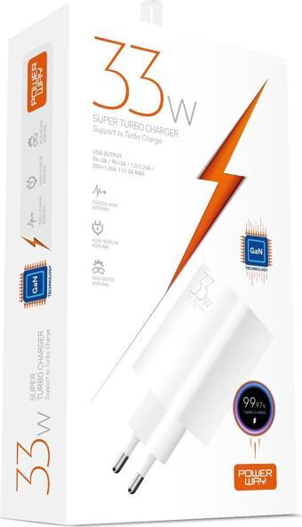 Powerway M33 Süper Turbo 33W Hızlı Şarj Adaptörü Gan Teknoloji Usb Şarj Başlığı Universal Uyumluk