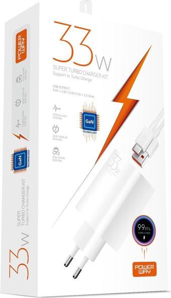 Powerway M33S Set Süper Turbo 33W Hızlı Şarj Adaptörü Gan Teknoloji Usb Şarj Başlığı Ekstra Kablolu