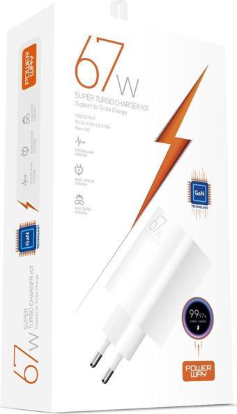 Powerway M67 Süper Turbo 67W Hızlı Şarj Adaptörü Gan Teknoloji Usb Şarj Başlığı Universal Uyumluk