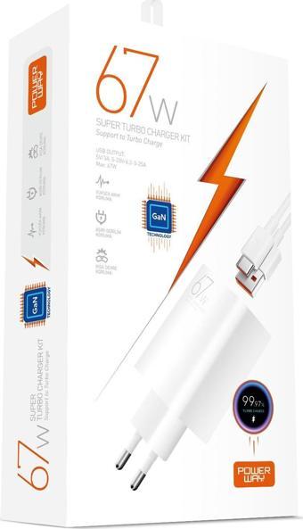 Powerway M67S Set Süper Turbo 67W Hızlı Şarj Adaptörü Gan Teknoloji Usb Şarj Başlığı Ekstra Kablolu