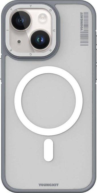 Youngkit İphone 15 Uyumlu Kılıf Magsafe Şarj Özellikli Youngkit Rock Sand Serisi Kapak Gri