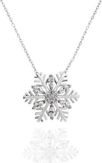 Diamond Seri Elegant Kar Tanesi Snowflake Kadın Gümüş Kolye