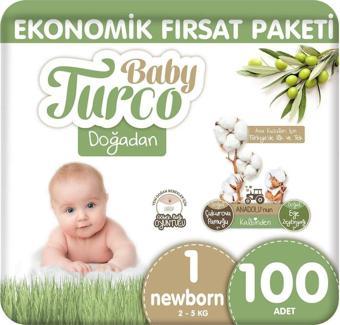 Baby Turco Doğadan Ekonomik Fırsat Paketi Bebek Bezi 1 Numara Newborn 100 Adet