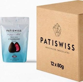 Patiswiss Şeker İlavesiz Bitter Çikolatalı Çilek Draje 80 g X 12 Adet