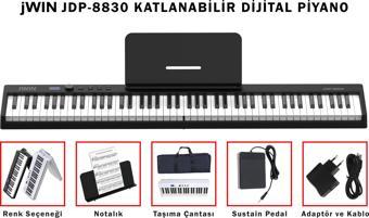 Jwin Jdp-8830 88 Tuş Katlanabilir Bluetooth + Şarjlı Piyano Siyah Kılıf Sustain Peda Nota Sehpası Adaptör