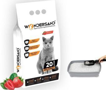 Wondersand 20 Lt Beyaz Bentonit İnce Tane ÇİLEK Kokulu Süper Topaklanan Premium Kedi Kumu