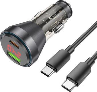 Polham HC 48W 2x Type-C Girişli ve 1mt Type C Kablolu Süper Hızlı Araç Şarjı,Akım,Voltaj,Isı Korumalı