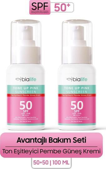 Ton Eşitleyici SPF-50 PEMBE Güneş Kremi 2'li SET - Bialife