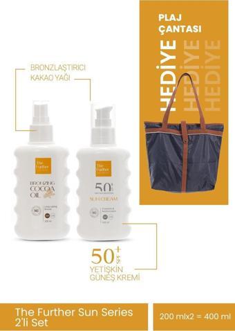 The Further Güneş Koruyucu Losyon Spf 50 Faktör 200 mL + Bronzlaştırıcı 200 mL + Plaj Çantası Hediye