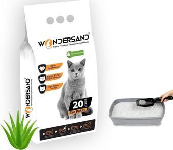 Wondersand 20 Lt Beyaz Bentonit İnce Tane Aloevera Kokulu Süper Topaklanan Premium Kedi Kumu