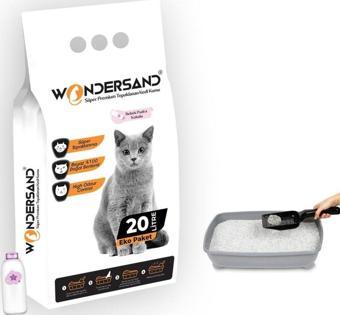 Wondersand 20 Lt Beyaz Bentonit İnce Tane Bebe Pudra Kokulu Süper Topaklanan Premium Kedi Kumu